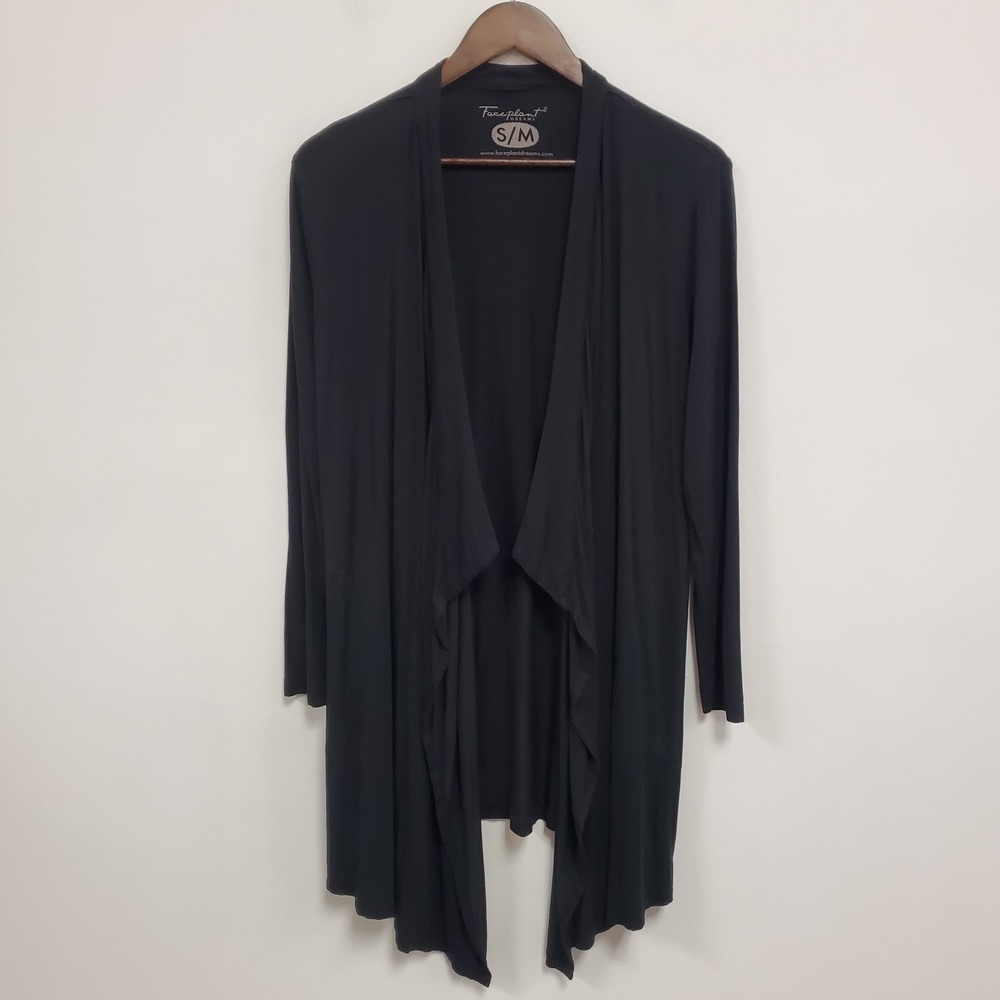 Faceplant Womens Bamboo Open Front Long Cardigan Size S/M Black Cozy‎ Layers
